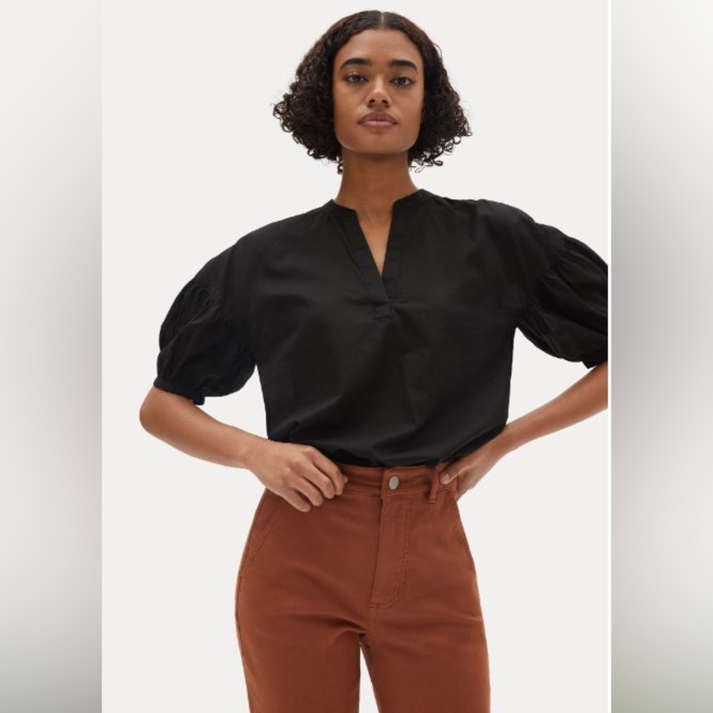 Everlane Black Puff Sleeve Blouse